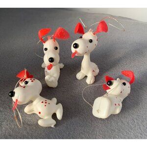 Set of 4 Dalmatian Dog Blow Mold Christmas Tree Ornaments with Red Ears & Spots